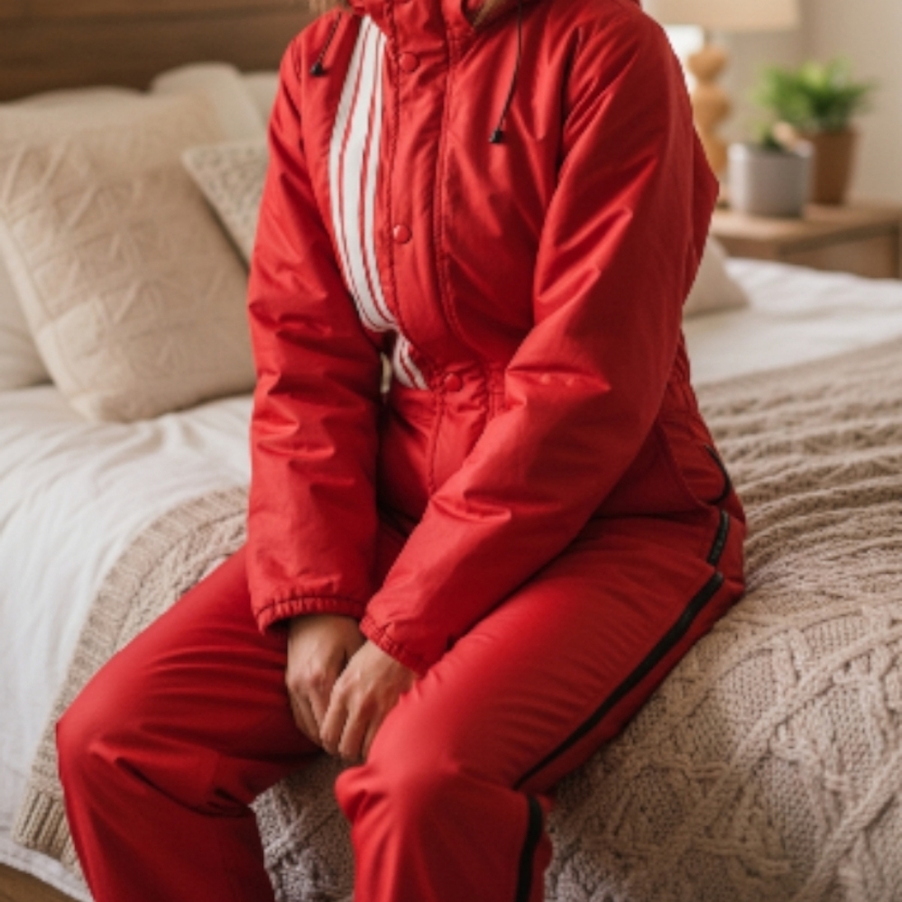 70s Vintage Drifters Red White Striped Full Ski Snow Suit Size M/L